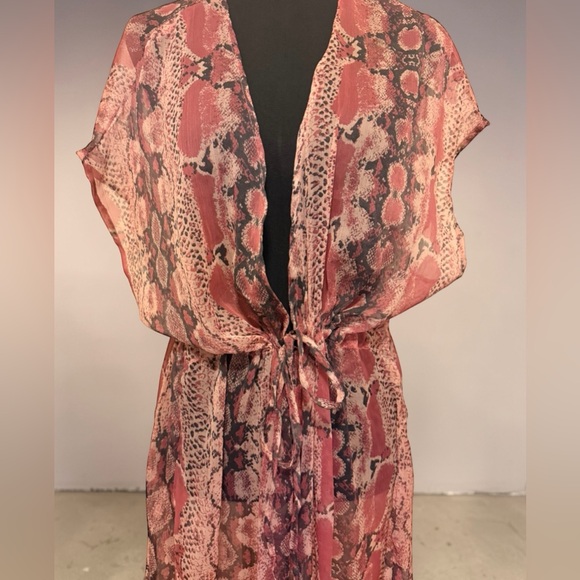 Betsey Johnson Sheer Snake-Print Maxi Cover-Up in Dusty Rose and Brown - Picture 2 of 8